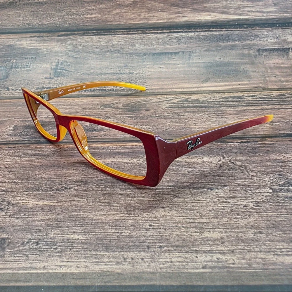 Ray-Ban RB 4058 681 Burgundy Amber Rectangular Eyeglass Frames Made in Italy